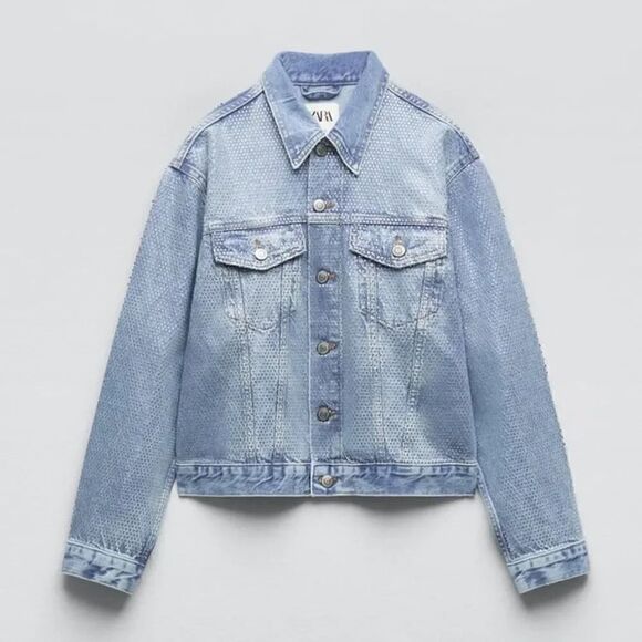 ZARA ZW RHINESTONE DENIM JACKET - Picture 8 of 11